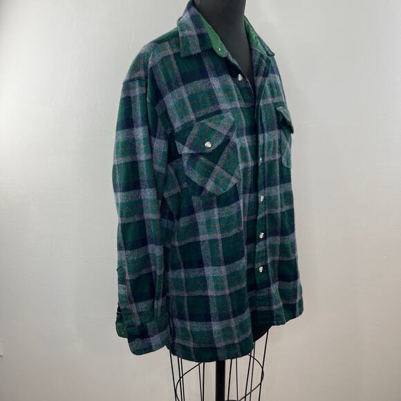 VTG Westchester Classics Green Plaid Wool Flannel Insulated Shacket Shirt L LG - Picture 2 of 8